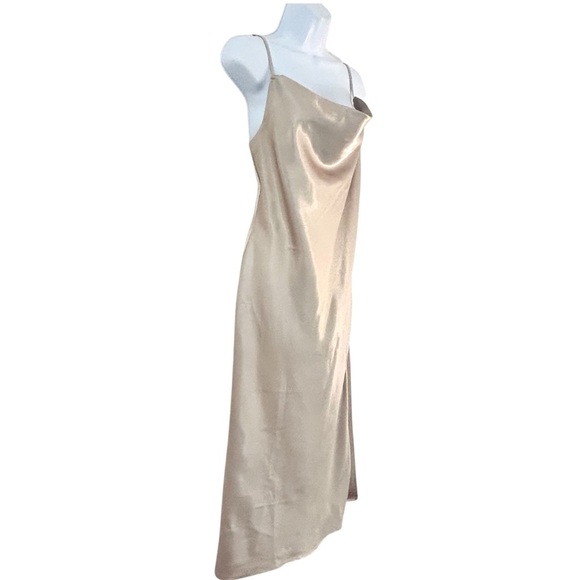 Birdy Grey Lisa Midi Shiny Satin Slip Dress Champagne Size M - Picture 3 of 13